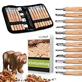 HOLZHELD Holzschnitzwerkzeug Set (14-teilig) mit Anleitung für 1 Schnitzprojekt...